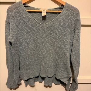 Sundance Light Blue Open-Weave V-Neck Sweater